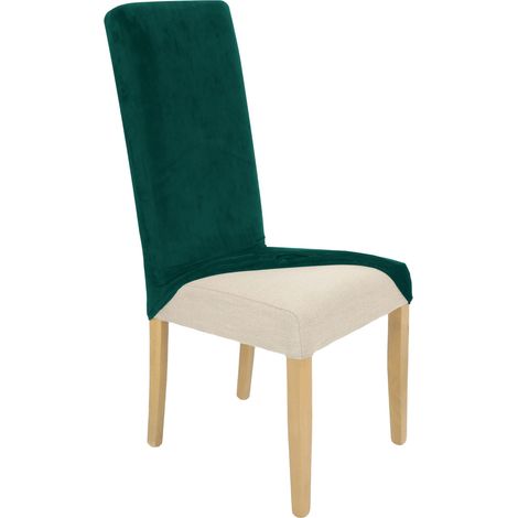 HOUSSE DE CHAISE À DOSSIER HAUT VELOURS ÉLASTIQUE VERT BOUTEILLE [21A5] (1/5)