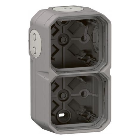 Legrand – Boîtier saillie étanche Plexo 2 postes horizontaux et verticaux – Indice de protection IP55 – 4 embouts à membrane – Gris – LEG069672L