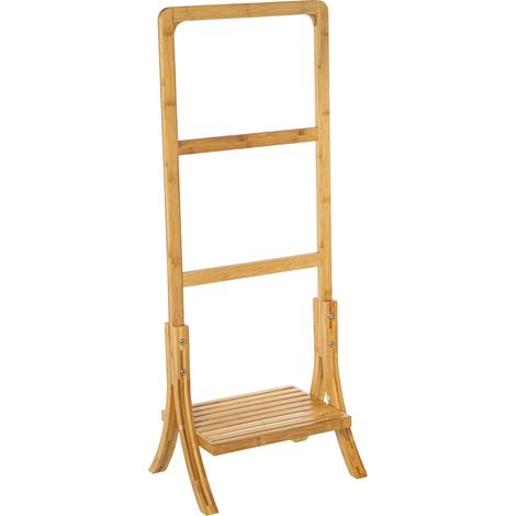 Porte-Serviettes de Sol de Salle de Bain avec étagère en Bois Naturel 40x30x104cm