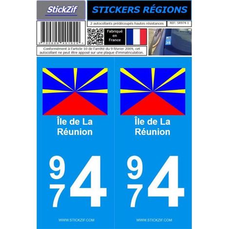 ADHESIFS REGION DEPARTEMENT 974 ILE DE LA REUNION X2
