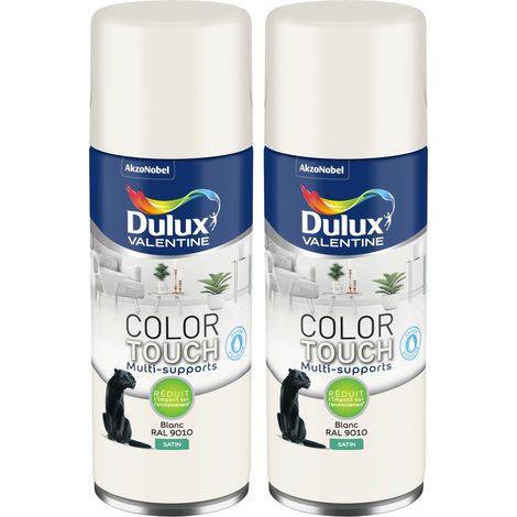Lot de 2 - Peinture aérosol Color Touch Multi-Supports - Satin Blanc 400 ml - Dulux Valentine