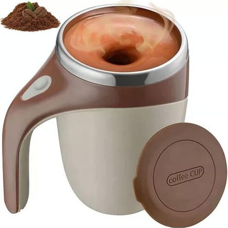 Elektro-Magnetrühr-Kaffeetasse, Edelstahl-Rührbecher  Automatischer Mischbecher  Tasse aus Kaffee- und Kakaomischung  380 ml (Braun)