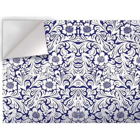 FIORI SU FONDO BLU - Pellicola stampata adesiva in PVC finitura opaca - Misura: 100x300 cm (1/3)