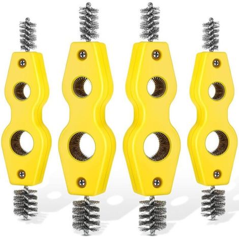 Lot de 4 brosses de nettoyage pour tuyaux en cuivre 4 en 1 Brosse pour tuyaux en cuivre Nettoie l'intérieur et l'extérieur Nettoyeur de filetage Outil de nettoyage de brosse de plombier pour inst (1/4)