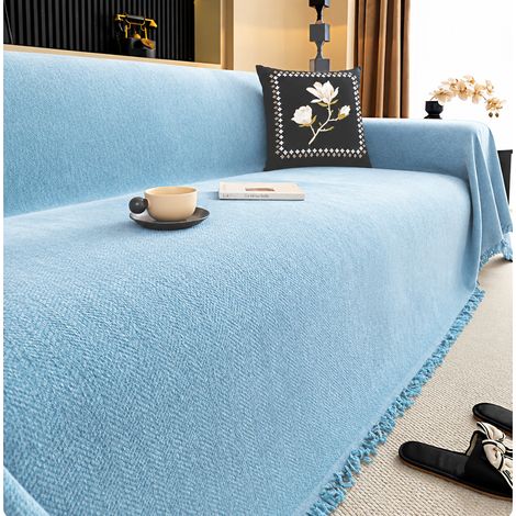 Jeté de Canapé en Chenille Moderne Plaid Housse Fauteuil Motif Chevrons Bleu 180 x 230 cm 1,3 kg – Livraison gratuite (1/3)