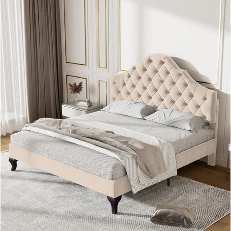 Letto matrimoniale con testiera velluto 140x190 OKMYHOME (1/5)