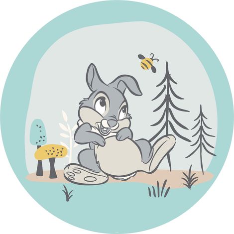 papier peint panoramique rond adhésif Bambi Thumper bleu et gris  - Disney (1/3)