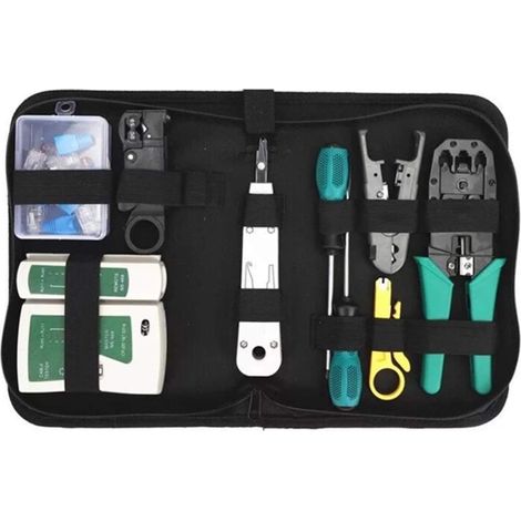 Network Cable Repair Maintenance Tool Kit Set 11 in 1 Portable Phone Cable Crimper 8P8C 4P4C 6P6C Connectors RJ45 RJ11 Cat5 Cat6 Cable Tester (1/5)