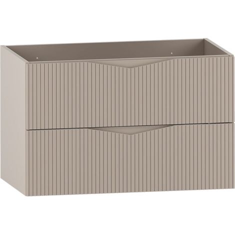 Meuble de salle de bain sous vasque suspendu CLEO beige 80 cm façades rainurées (1/5)