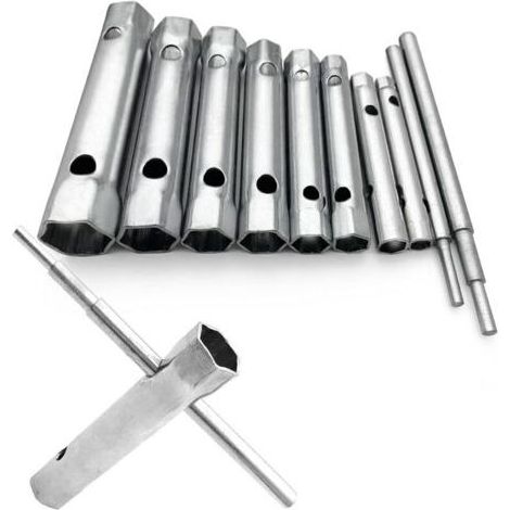 Lot de 10 Clés Tubulaires 6 à 22 mm, Clés à Tubes, Clés à Bougie pour Visser la Bougie, Démontage/Montage de Robinetterie et Mitigeurs, Dévisser des Boulons Inaccessibles (1/2)