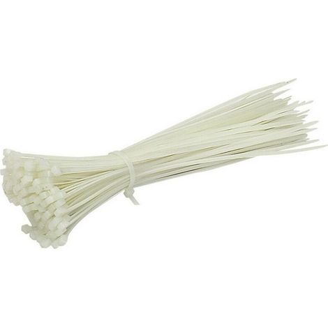Bridas para cables Rilsan blancas (naturales), 300 mm de largo, 4,8 mm de ancho - 100 bridas