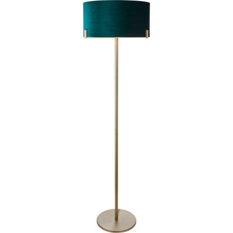Lampadaire Plaque Laiton Antique Mat, Abat-Jour En Velours Vert (1/5)