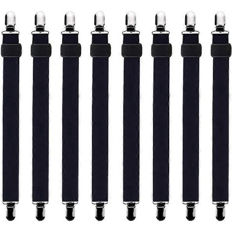 8 Stück (30 cm bis 120 cm) verstellbare Spannbettlaken-Spannvorrichtungen, passend für alle Betten und Matratzen, Schwarz