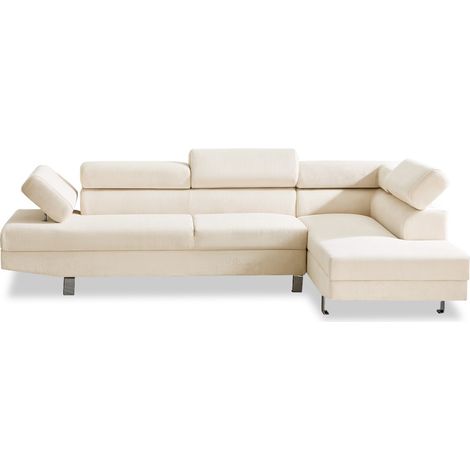 Canapé d'angle droit avec têtières relevables Palerme velours côtelé beige