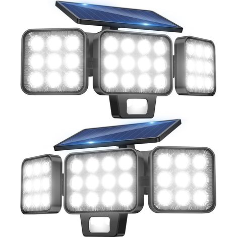 Lampe Solaire Exterieur Detecteur de Mouvement Lot de 2, 3000LM Spot 120 LED Solaire Exterieur Puissant avec 3 Modes, D'éClairage 270 °, IP65 Étanche Lumiere Solaire Applique Exterieur (1/5)