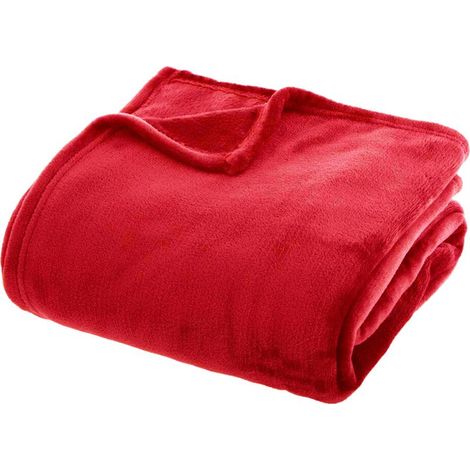 Plaid Très Doux Couleur Unie Couverture Chaud Polaire Lit Canapé Rouge - 160x210 cm (1/2)