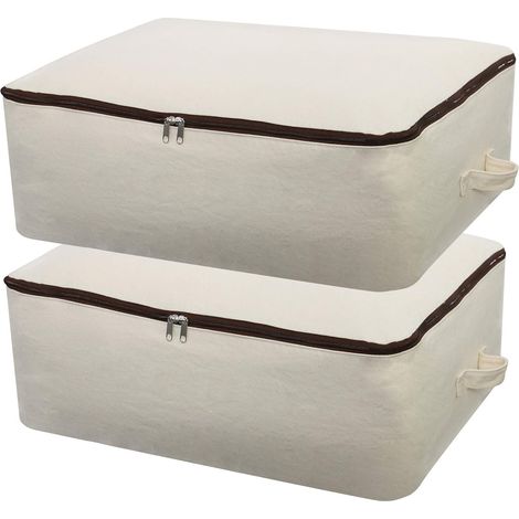Aufbewahrungsbeutel – 2er-Set – 12 oz Canvas – Doppelreißverschluss – Für Bettwäsche und Kleidung – 65 x 47 x 22 cm, Beige (1/5)