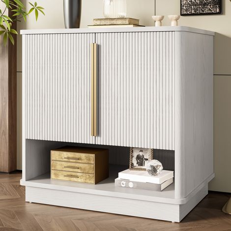 Mueble zapatero frentes a rayas verticales diseño elegante almacenamiento modular MDF 60x40x61cm manijas doradas color blanco (1/5)