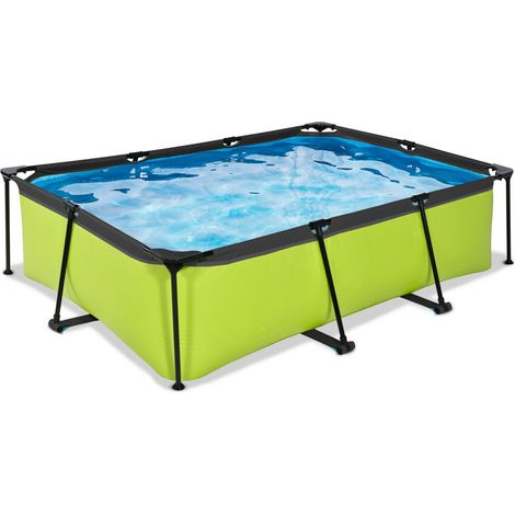 Exit Toys – Piscine tubulaire rectangulaire 220x150x65cm – Acier thermolaqué – Couleur vert avec intérieur bleu – Pompe filtrante incluse (1/9)