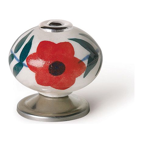 Blíster con 4 pomos redondos para mueble (porcelana) acabado flor rojo mod.e500 ø40mm REI (1/5)