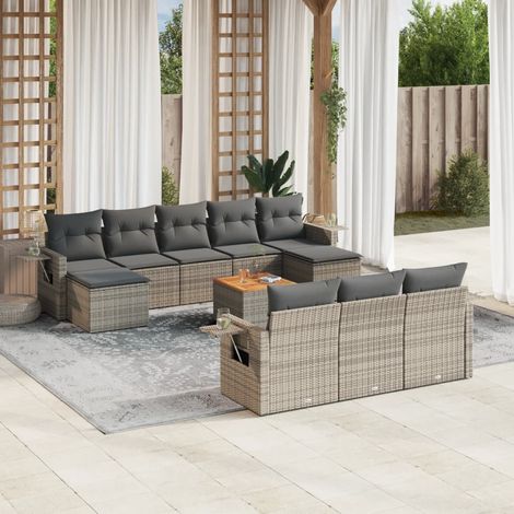 vidaXL Salon de jardin 11 pcs avec coussins gris résine tressée (1/3)
