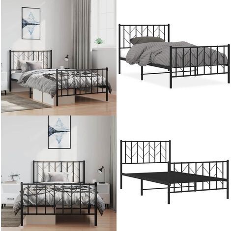 Bettgestell mit Kopf- und Fußteil Metall Schwarz 100x200 cm - Metallbettgestell - Schrankbett (1/5)