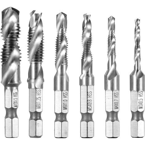 6 Pièces Foret Mèche HSS à tige Hexagonale M3-M10 Filetage Vis Robinet - Argent (1/5)