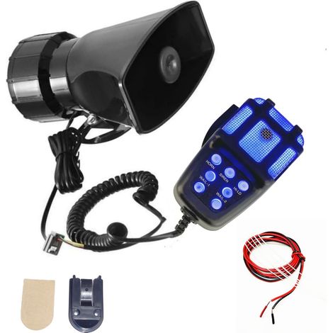 Klaxon Trompette d'alarme Car Horn 135db à 7 Tons Bleu et Noir avec Microphone PA Système de Haut-Parleur pour Voiture 12V Bateau (1/5)