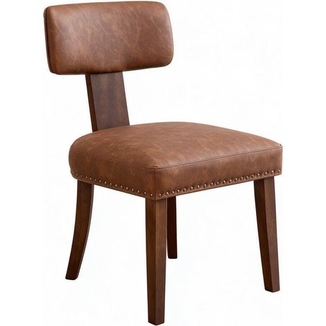 Lot de 4 Chaises de Salle à Manger en Similicuir Marron avec Cadre en Bois Massif, Dossier Ergonomique et Assise Rembourrée pour Cuisine, Marron (1/5)