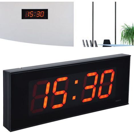 Digitale LED-Wanduhr mit automatischer Dimmfunktion – geräuschlos, für Büro und Wohnzimmer, Kunststoffrahmen und Glasscheibe, Maße: 36 x 14 x 3,5 cm