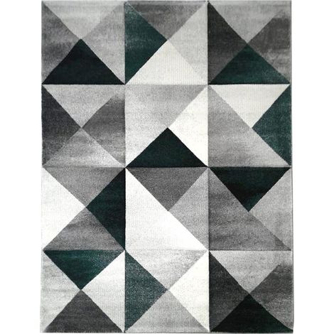 Tapis salon et chambre 160x230 gris et vert rectangle tissé motif géométrique LYN8 TRANDOU