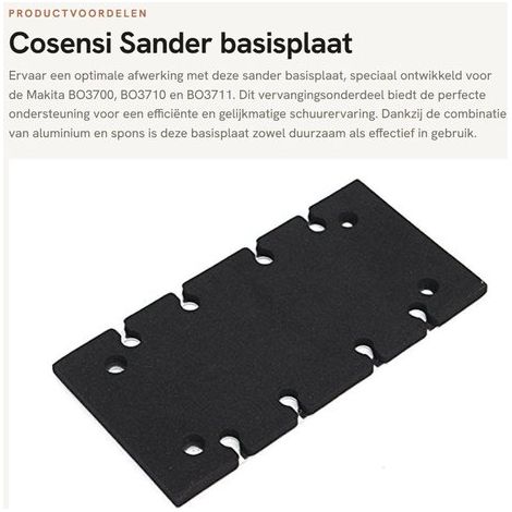 Dailygoods plateau de ponçage aluminium/mousse 183x90x7 mm compatible Makita BO3700/BO3710/BO3711, durable (1/5)