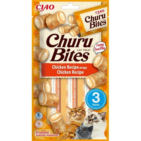 INABA CHURU BITES - CAT TREATS TO FEED FROM THE HAND - CRUNCHY POCKETS WITH CREAMY FILLING&HELLIP, (CHICKEN, 3 PACKS)