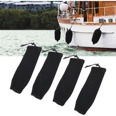 Lot de 4 housses de pare-chocs pour bateau, 15 x 51 cm, noires, tricotées et élastiques, protection renforcée, manchons de pare-chocs marins pour amarre à double œillet central, style tube.