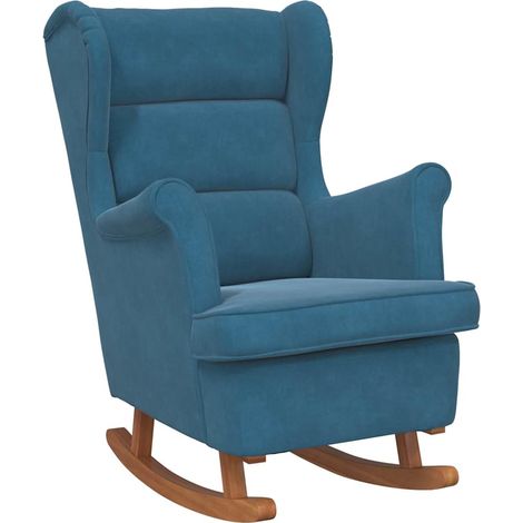 Fauteuil de Salon,Chaise,Fauteuil à bascule à oreilles en velours bleu bois massif CFW984521 (1/5)