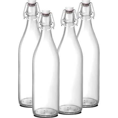 Bouteille en verre - JUANIO - 1 L - Lot de 8 - Bouchon hermétique - Transparent (1/2)