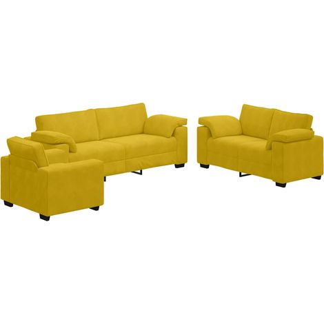 Maison Exclusive - Ensemble de canapés 3 pcs avec coussins Jaune Velours (1/5)