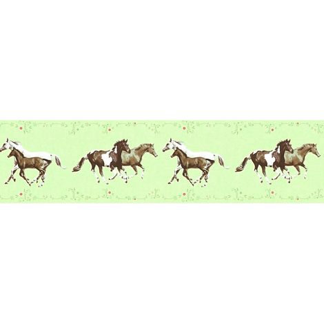 Papel pintado infantil Profhome 358381 cenefa liso con dibujo infantil mate verde marrón blanco rosa 0,65 m2
