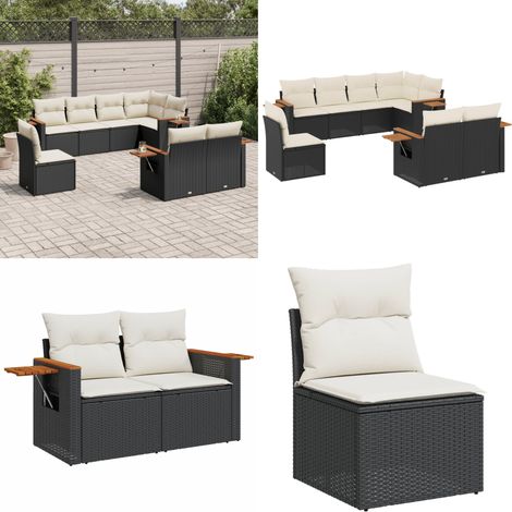 Salon de jardin 8 pcs avec coussins noir résine tressée - Ensemble Salon De Jardin - Meuble De Jardin - Mobilier Extérieur - Salon De Jardin Design - Fauteuil De Jardin - Home & Living (1/5)