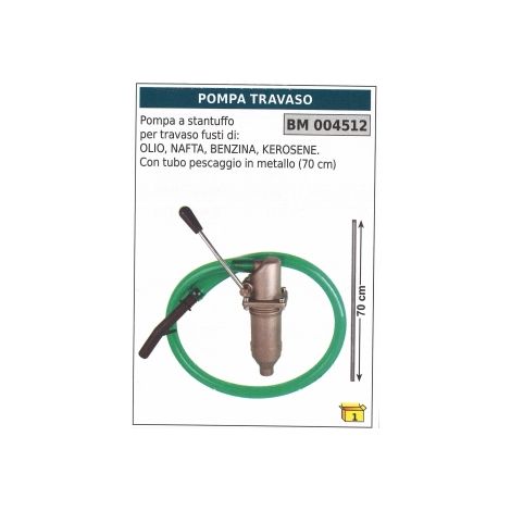 Pompa a stantuffo travaso fusti olio nafta benzina kerosene tubo metallo 30cm
