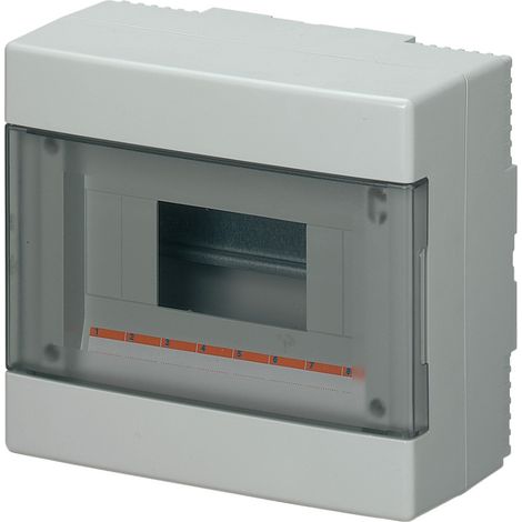 Centralino da parete, 8 moduli, con morsettiera 6x10mm, grigio, IP40, sportello reversibile fumè - Elettrocanali EC60008E (1/2)
