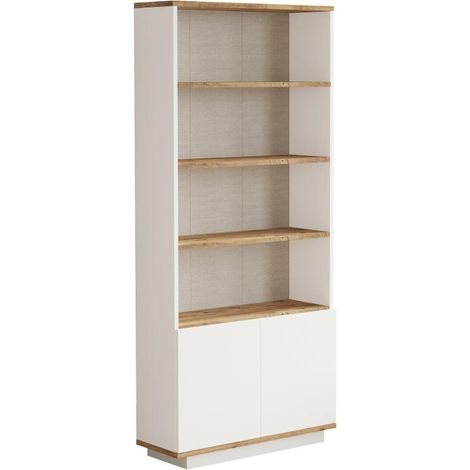 Bibliotheque élégante - FR16 - 2 portes - 75 x 168 x 27 cm - Pin atlantique / Blanc (1/5)