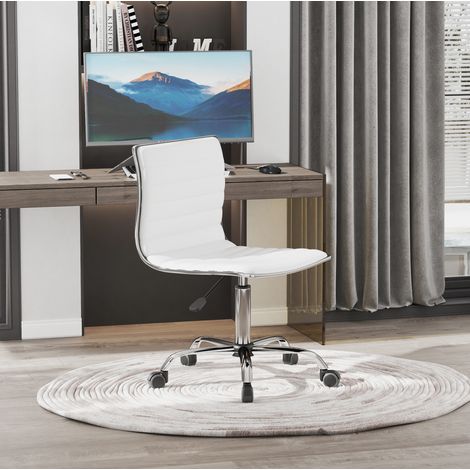 Bürostuhl ohne Armlehnen, höhenverstellbar, mit Rückenlehne, weißes Kunstleder HAVRYA (1/5)