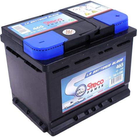 Stecopower – Batterie voiture 12V 60Ah 560A – SKU 465 – Disposition des pôles + à droite – Garantie 2 ans