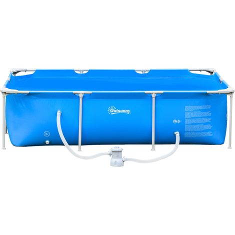Freistehender Aufstellpool, rechteckig, mit Filter und Ventil aus Stahl und PVC, blau, 252 x 152 x 65 cm