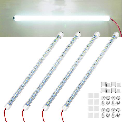Barra luminosa a LED 12V per interni auto, 48 LED, con interruttore e magneti, luce bianca 6500K, per auto, furgone, camper, armadio, vetrina, interno stanza, casa, 4 pezzi estensibili