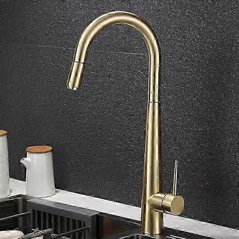 Robinet de cuisine monocommande avec bec extensible, finition or brossé, douchette, coloris or rose/noir (g2024) (1/5)