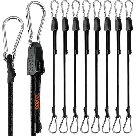 Lot de 8 Tendeurs Élastiques avec Mousquetons, Sandows 100 cm en Caoutchouc Résistant, Crochets de Fixation Universels pour Bâche, Jardin, Bagages, Vélo, Camping et Voiture (1/5)