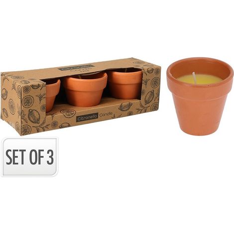 Bougie citronnelle en terre cuite 6 cm, 3 unités