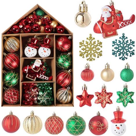 Ensemble de décorations de Noël, boules rouges, vertes et dorées, décorations pour sapin (1/4)
